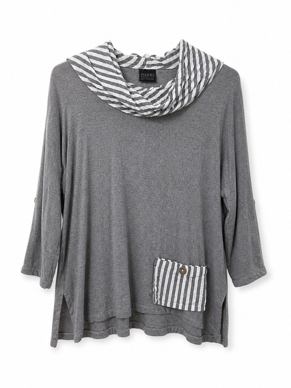 Dairi Fashion Morocco Tunic Top Stretch Knit Asymmetric Pocket Women’s Sz M